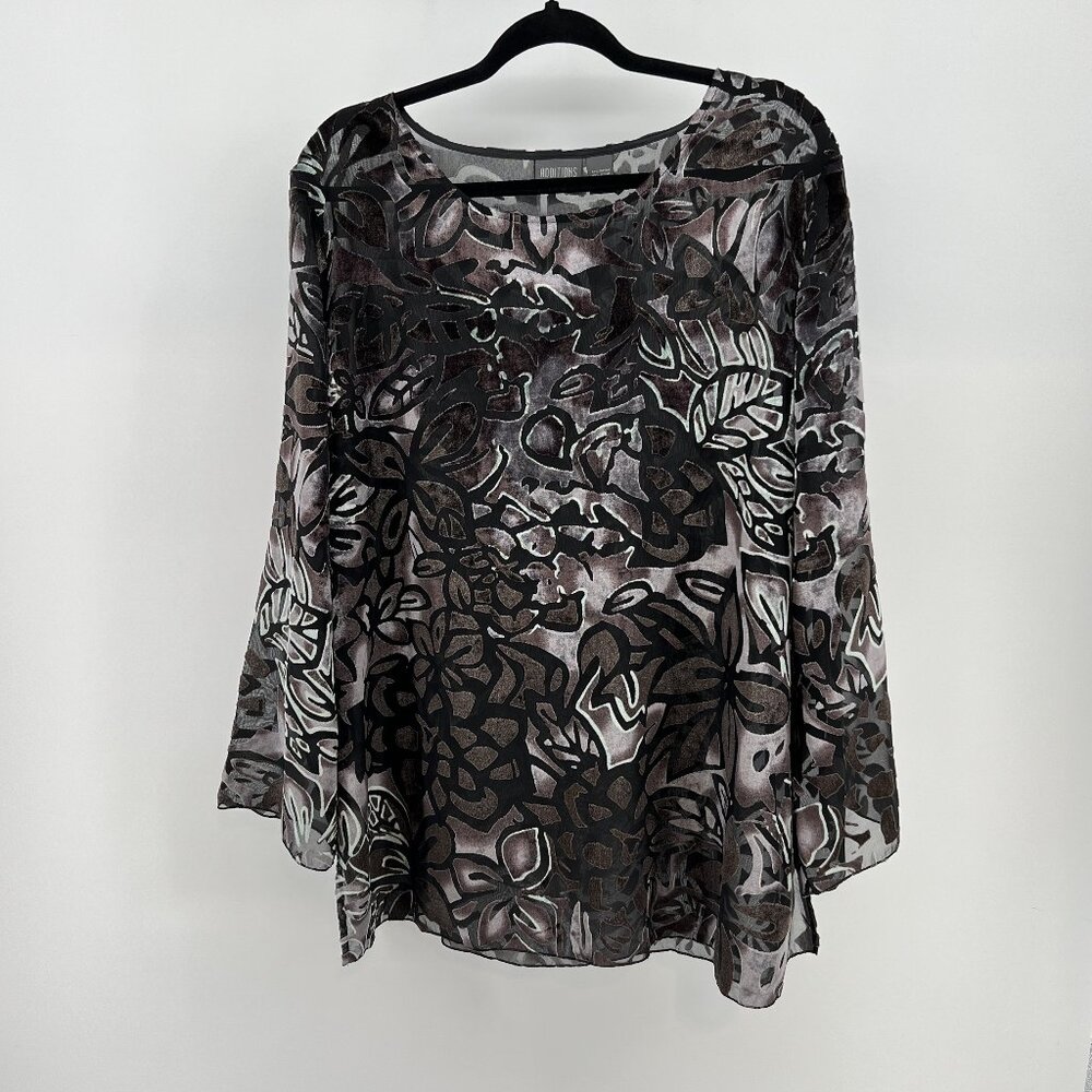 🖤Chic Sheer Burnout Velvet Blouse by Additions by Chico's  Black Brown Size 3🖤